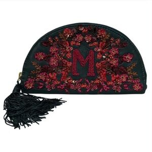 Anna Harlow Russo x Anthropologie Leather Bead Embellished Monogram M Clutch